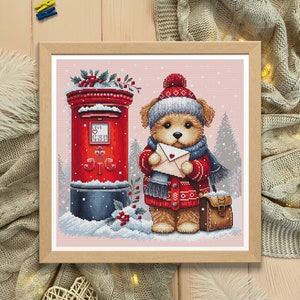 Cartas de amor.Padrão de ponto cruz de cachorro, design digital, ponto cruz moderno de Natal, ponto cruz contado romântico, fofo, PDF, bordado
