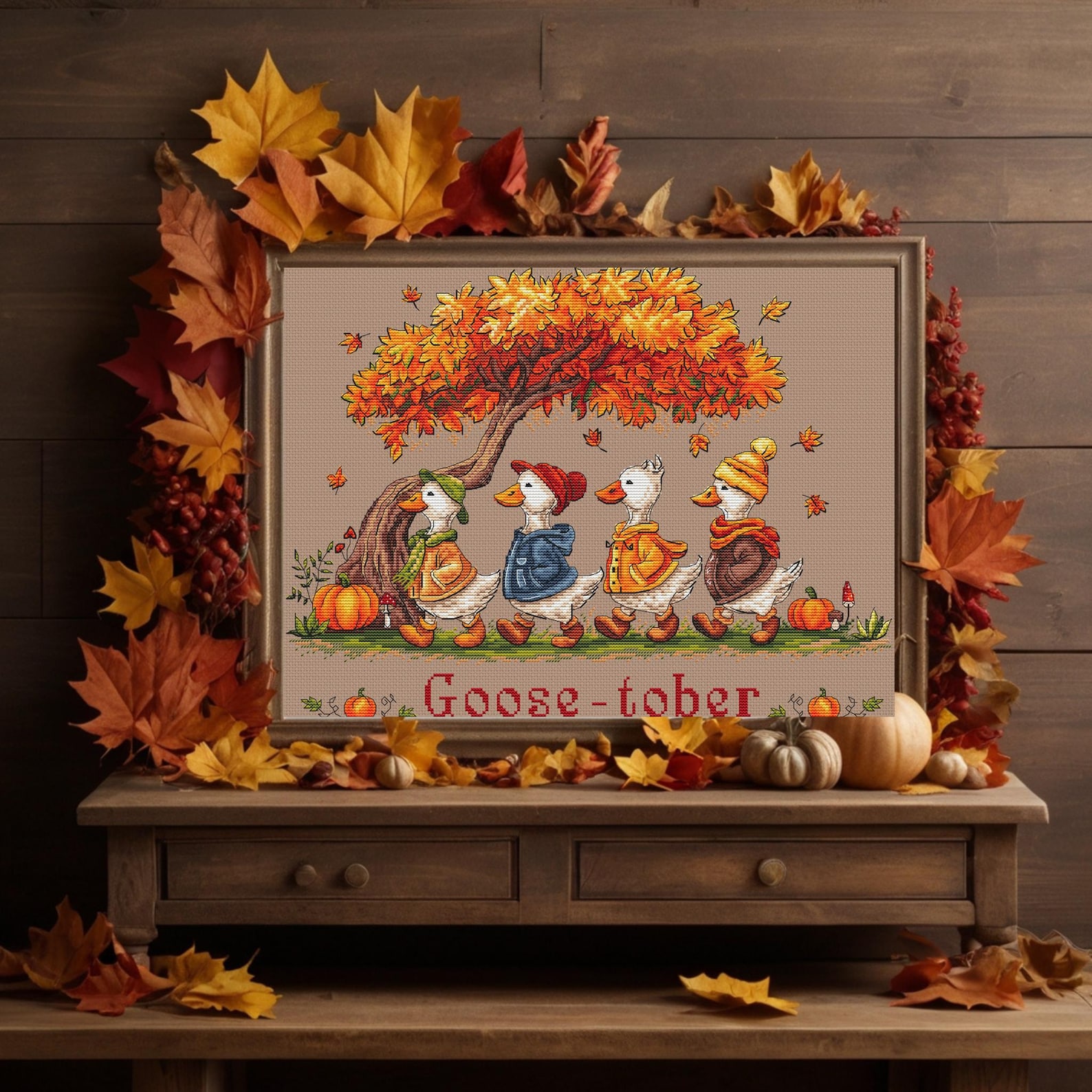 Goose-tober Cross Stitch Pattern: Autumn Goose Embroidery (PDF Download ...