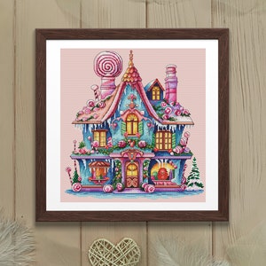 Candy House cross stitch pattern, digital design, modern cross stitch, counted cross stitch, PDF, house, candy