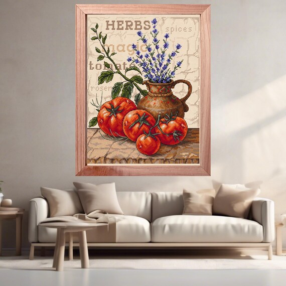 Tomatoes and Lavender Cross Stitch Pattern: Summer Garden (PDF & SAGA Chart)