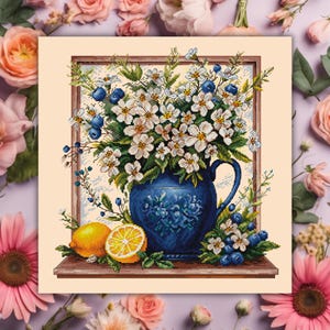 Modern Jasmine Cross Stitch Pattern - Instant Download PDF