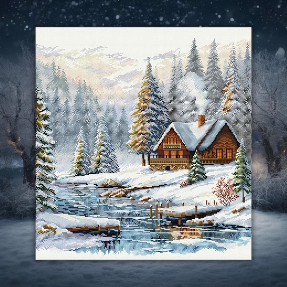 クロスステッチ クロスステッチ完成品 winter morning 冬の朝 風景リス