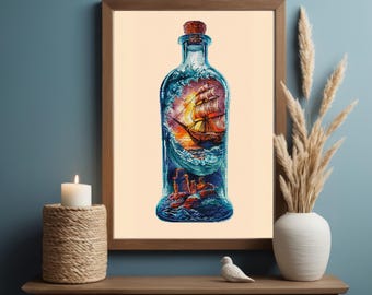 Ship in a Bottle Cross Stitch Pattern: Tamed Tempest (PDF Download)