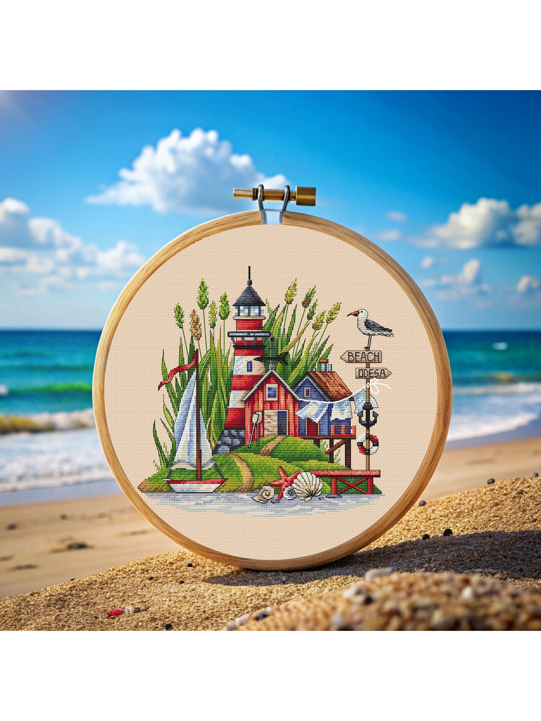 July Lighthouse Summer Seascape: July Lighthouse Cross Stitch Pattern - Instant ...