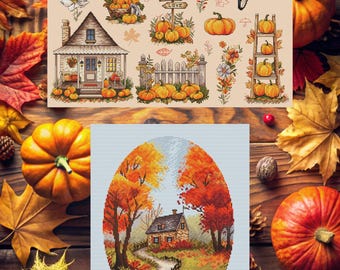 Cross Stitch Patterns Bundle - Autumn Sampler and Road Home Digital download PDF files