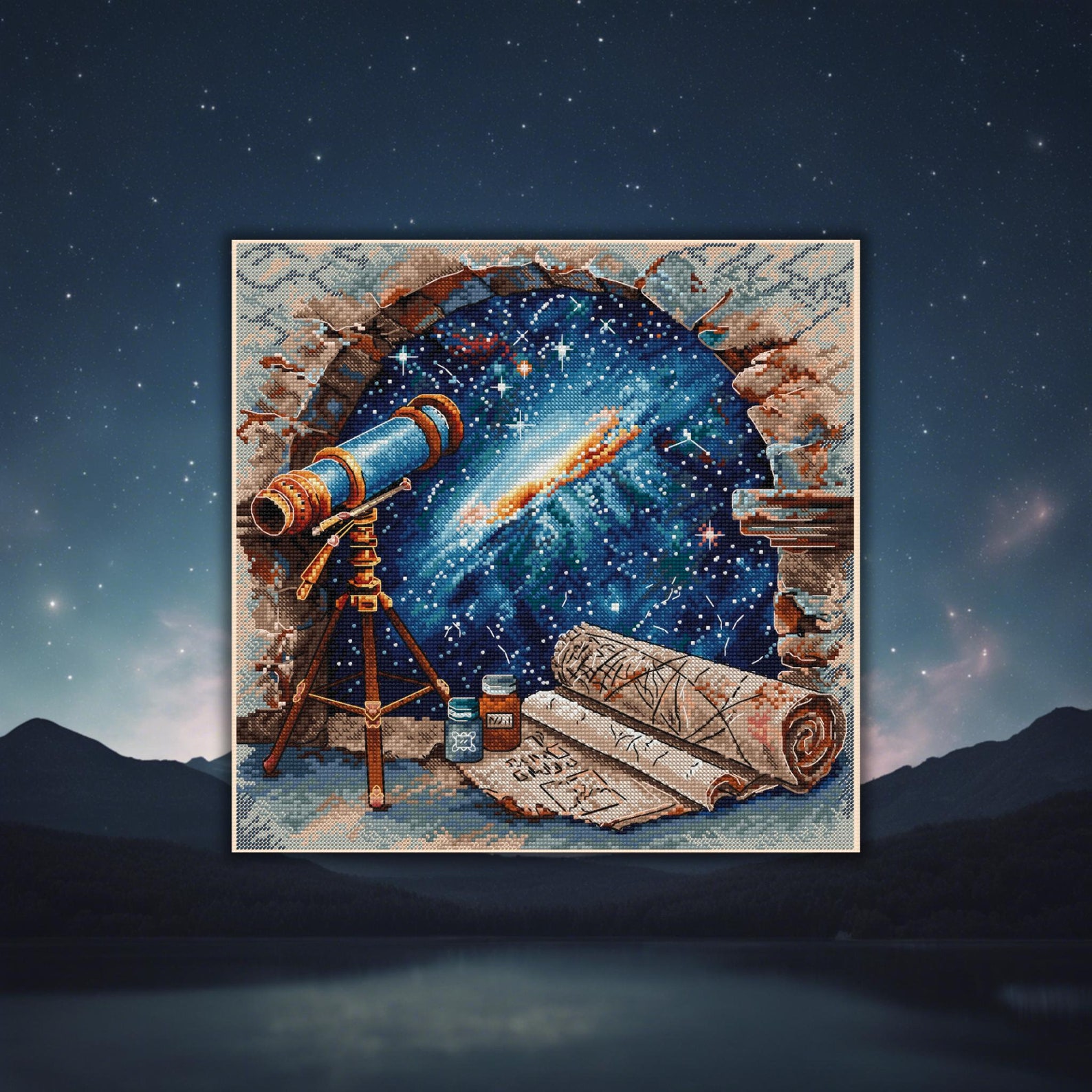 Cosmic Window Digital Cross Stitch Pattern - Universe Embroidery Design ...