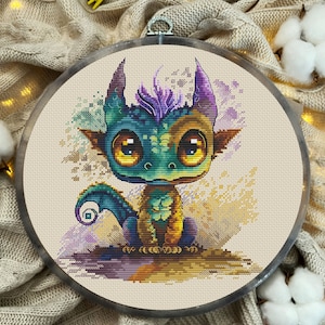 Dragon Cross Stitch Pattern: The Fire Watercolor Design (PDF)