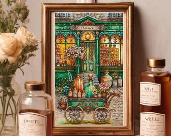 Pharmacie – Vintage Apothecary Cross Stitch Pattern, French Pharmacy Cart, Old Shop Embroidery Design, Digital PDF Pattern