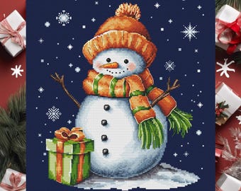 DIY Christmas Snowman Cross Stitch Pattern - Instant Download