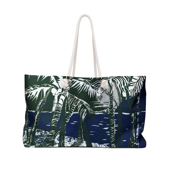 Palm Tree Beach Vibes Overnight Bag, Bachelorette Gift Tropical, Bridal Weekend Tote Ocean, Upscale Original Artwork Tote Bag Special Gift