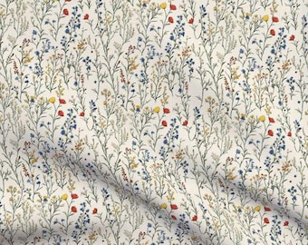 野生の花の線画デザイン、花柄生地の背景（JPEG、PNG）