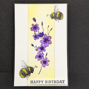 Tarjeta de felicitación en blanco con diseño floral de abejorros, con los mejores deseos para el feliz cumpleaños, de 4,5 x 3,5 pulgadas, con sobres y sellos hechos a mano