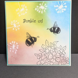 Ga maar door! hommel blanco wenskaart 5,5 x 5,5 inch met enveloppen handgemaakte postzegels regenboog
