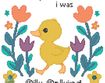 ディリーダリーダッククロスステッチパターン花アヒルの子ADHD遅れてごめんなさいディリーダリーダックでした