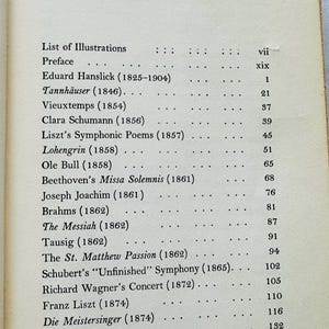 May include: A black and white printed page with a list of composers and their works, including the years of their compositions. The list includes works such as Tannh&auml;user, Lohengrin, The Messiah, and Die Meistersinger.