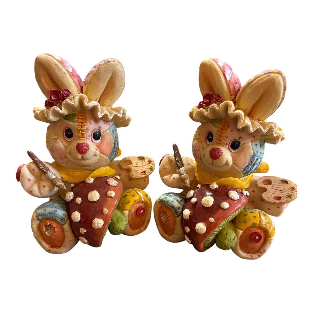 Set of 2 Bunny Rabbits Porcelain “patchwork” Easter Painting Big Ole ...