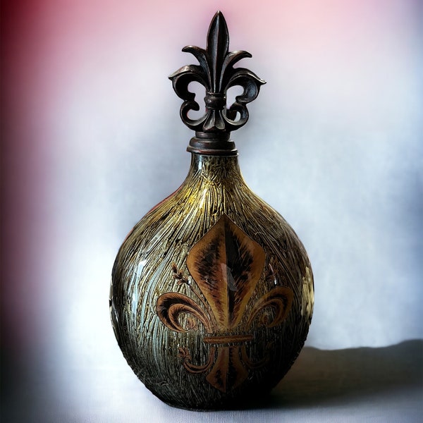 Faux Ceramic Drip Glaze Design Brown Fleur De Lis Vase 15” Tall