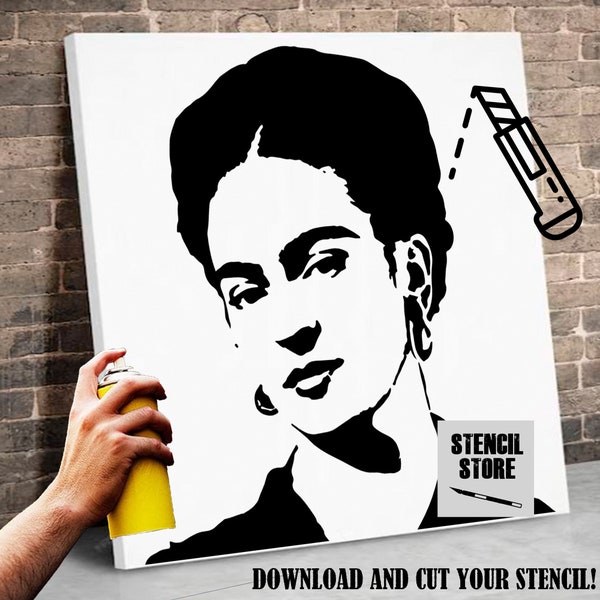 Pochoir numérique Frida Kahlo à imprimer pour formats A3, 50x50, 80x80 DIY