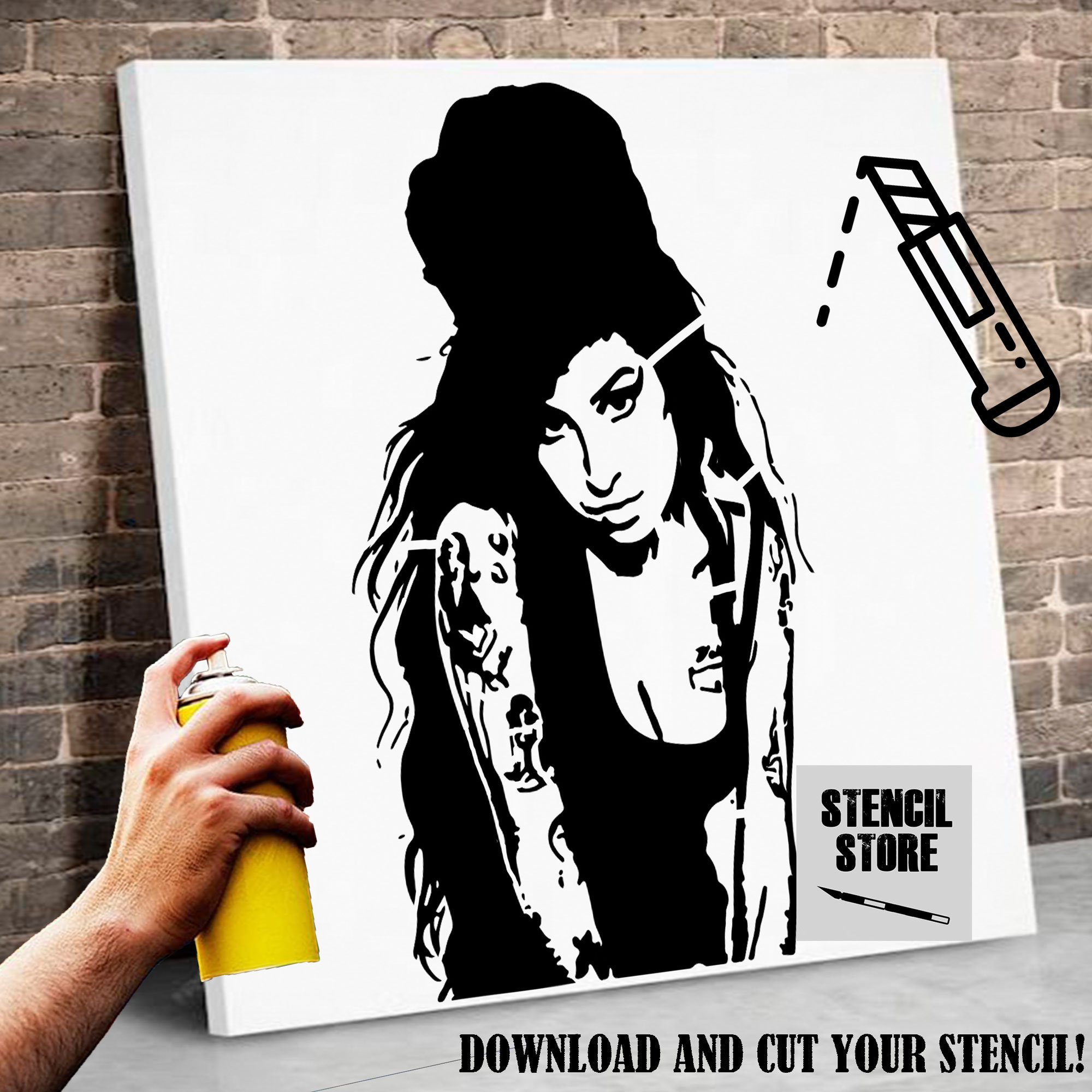 Amy Winehouse digital stencil to print for A3, 50x50, 80x80 DIY formats