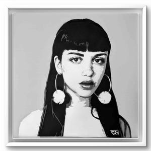 Handmade acrylic painting of a woman&#39;s portrait | original stencil artwork | black & white pop art portrait on canvas | wall art