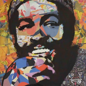 Ritratto originale di Marvin Gaye | dipinto fatto a mano | collage e inchiostro | decorazione murale | opera d'arte unica