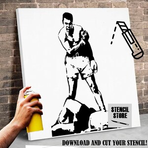 Stencil digitale del pugile Mohamed Muhammad Ali da stampare nei formati A3, 50x50, 80x80 fai da te