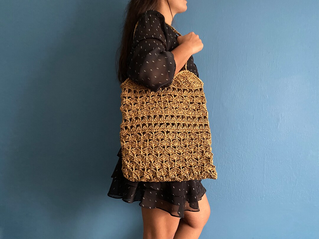 Crochet Raffia Rockstud Mini Tote Bag