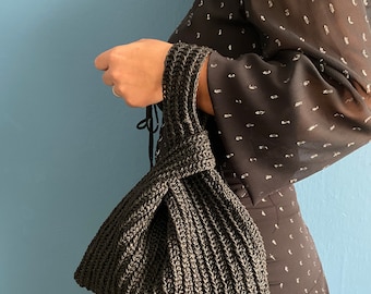 Japanese Knot Bag, Handcrafted Bag, Summer Bag, Crochet Knot Bag, Raffia Tote Bag, Crochet Raffia Tote Bag, Handmade Bag, Straw Wrist Bag