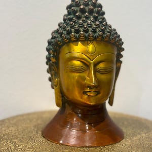 Handmade Solid Brass Buddha Head | 7 lb Meditation Decor | Antique-Style Buddha Bust Sculpture | Spiritual Home Accent