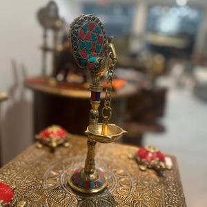 Brass Peacock Lamp, Hand Made Peacock Lamp, Peacock Lamp with Stone Work