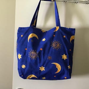 Handgemachte Sonne und Mond 80er Jahre Stoff Tragetasche Perfekt für den Strand / Pool- Shopping - Lunch - Gym - Handgepäck / Reisen - Overnight