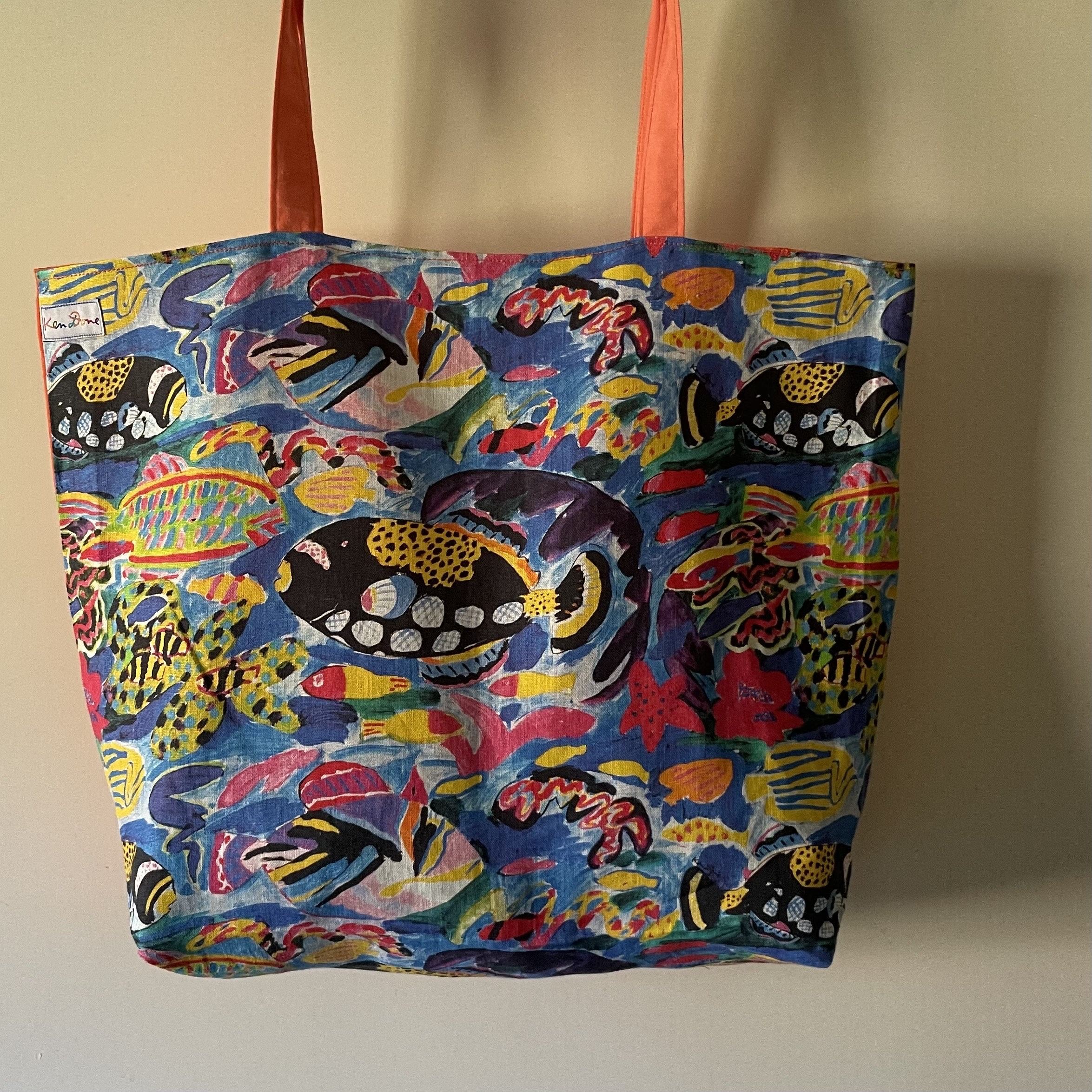 Ken Done New Linen Fabric Tote,iconic Barrier Reef Garden