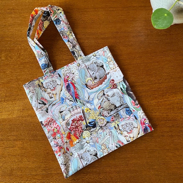Tiny May Gibbs Fabric bag, Gum Nut Babies Australiana  print   - Handmade Bag  , New fabric - Fully Lined -  Tote Bag