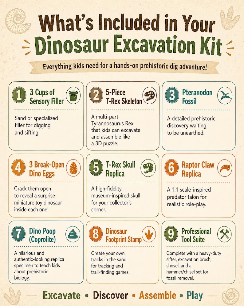 S Raptor Poop Dinosaur Fossil Dig Sensory Bin – STEM Excavation Kit for Kids - Etsy