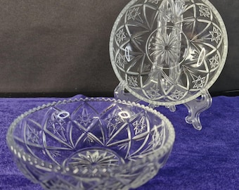 Vintage Clear Pressed Glass Trinket Dishes – Star & Fan Pattern – Set of 2