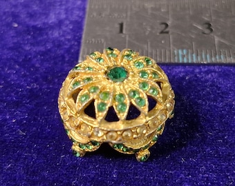 Antique Victorian Gilt Thread Holder / Thread Cage – Jeweled Sewing Tool (c. 1890–1910)