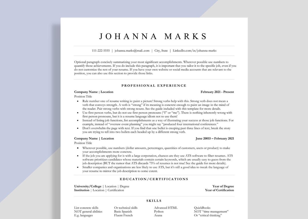 Clean Modern ATS Compatible Resume Template - Etsy