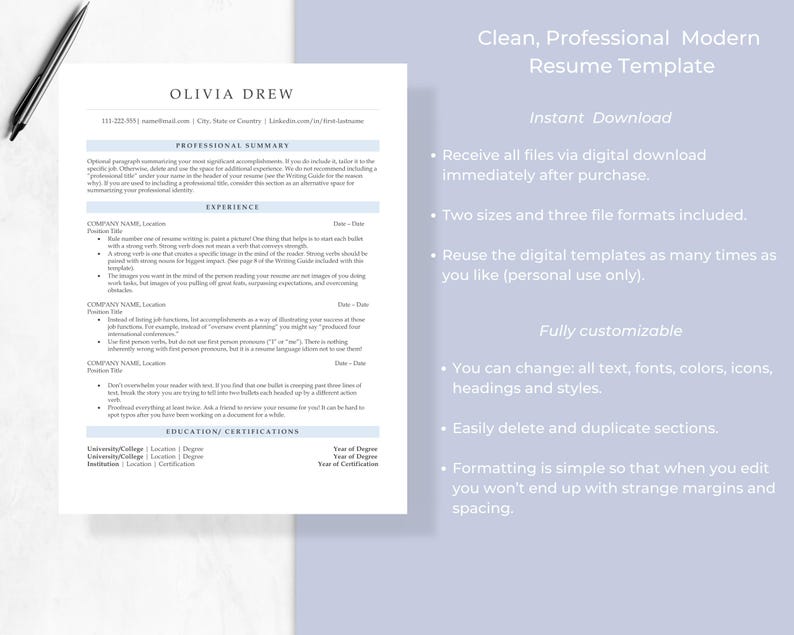 Professional Resume Template - Etsy