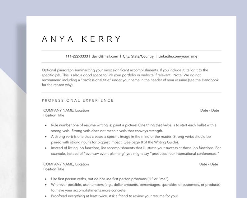 Editable Professional Resume Template Multiple Formats - Etsy