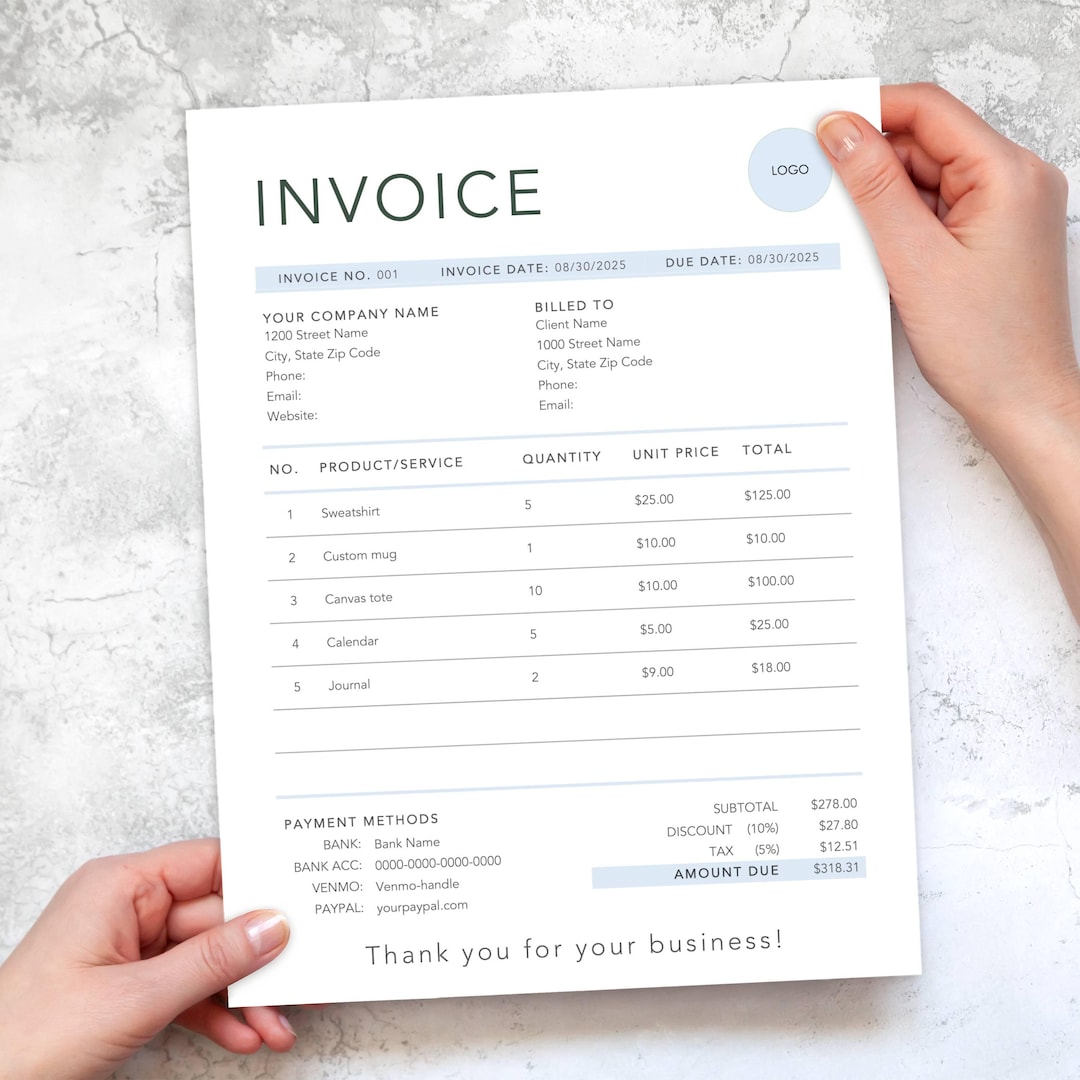 Simple Editable Digital Invoice Template -- MS Word, Excel, Google Docs ...