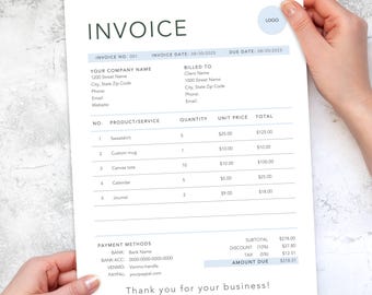 Simple Editable Digital Invoice Template -- MS Word, Excel, Google Docs