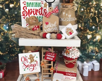 Christmas Tier Tray Decor Set(Oh Snap!): Signs, Rolling Pins, Jars