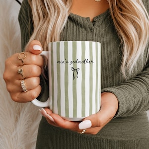 Godmother Gift Custom Striped Mug, Cute Godparent Appreciation Gift, Personalized Godmother Proposal Mug with Name