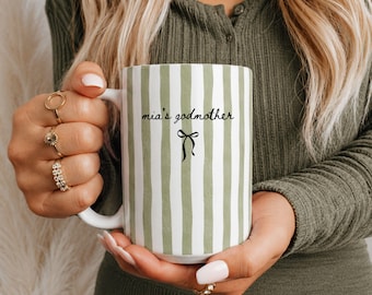 Godmother Gift Custom Striped Mug, Cute Godparent Appreciation Gift, Personalized Godmother Proposal Mug with Name