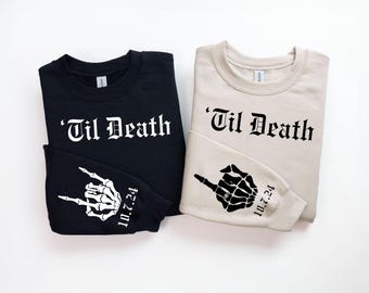 Til Death, Mr and Mrs Sweater, Engaged Gothic Sweater. Alternative Wedding Décor, Engagement Gift, Halloween Wedding, Til Death Sweatshirts