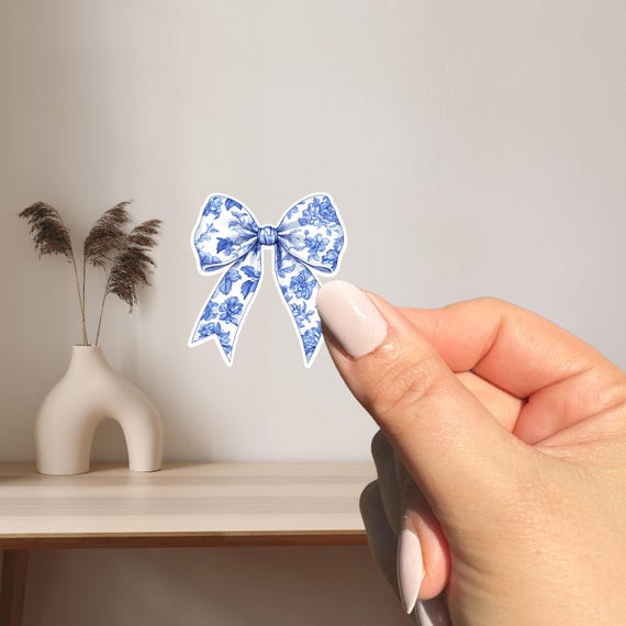 Water Bottle Stickers, Floral Stickers, Girly Stickers, Blue Bows, Cute laptop Stickers, Aesthetic, tablet, Tumbler, holographic