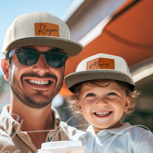 Chapeau pour tout-petit, chapeau personnalisé pour bébé, chapeau avec empiècement en cuir, casquette de baseball pour enfants, chapeau Signature, cadeau pour bébé, chapeau snapback bébé, chapeau papa et moi