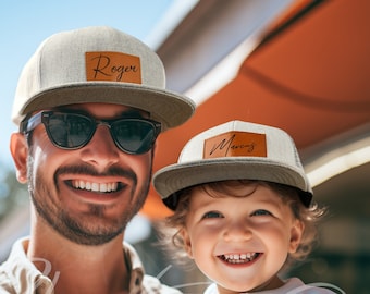 Personalisierter Snapback-Hut, Kleinkind-Hut-Mesh-Baseballmütze, Säuglings- und Jugendhut, Leder-Patch-Hut, Kinder-Namenshut, Kindermütze, Baby-Geschenke, Papahut