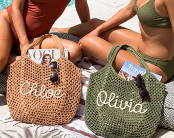 Personalized beach tote bags, Bridesmaid gift bags, Straw beach bags, Wedding favor gift, Travel Beach Bag, Bachelorette favors Gift for Her
