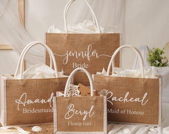 Personalized Burlap Bridesmaid Beach Bags, Bohemian Tassel Charm Tote-Size S/M/L